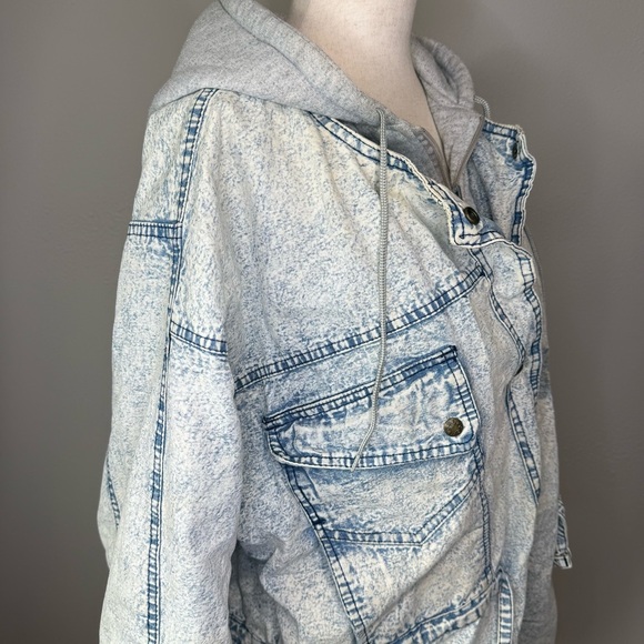 Vintage Acid Wash Denim Parka Jacket with Attached Hoodie | Size L - Picture 3 of 15